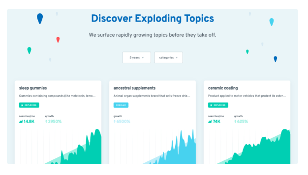 免费谷歌优化工具13： Exploding Topics 爆炸性话题