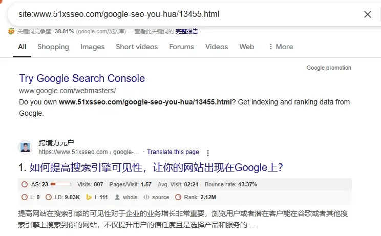 site加具体指令查询收录情况