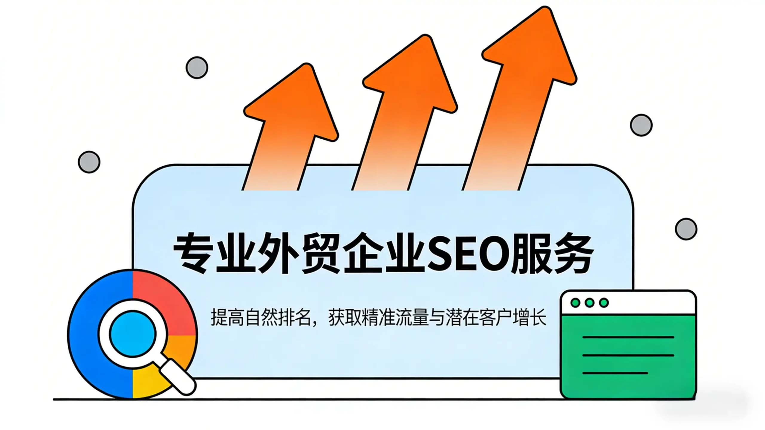 谷歌SEO服务商定义示意图，显示公司个人通过优化网站提高谷歌排名，吸引更多自然流量和潜在客户。