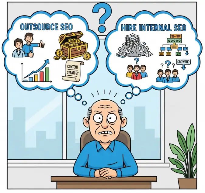 企业 SEO 决策流程漫画